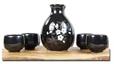 Sake set Japanese metallic black plum blossom design 4 cups