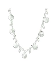 Sterling Silver Polished & Textured Fancy Circle Drop Necklace. 18in long.