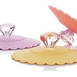 ME.FAN&trade; Silicone Cup Lids - Diamond Mug Cover - Silicone Glass Cover Suction Lids for Coffee and Tea Cup 3 Set in Bright Colors (Pink - Yellow - Purple)