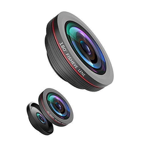 OldShark S3 HD 180 Degree Fish Eye Lens+0.35X Super Wide Angle Lens+15X Macro Lens Cellphone Lens Clip On Camera Lens Kits for iOS Android Smartphones