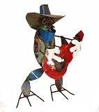 Small Musical Frog Playing Guitar : Recycled Metal Garden Art Sculpture