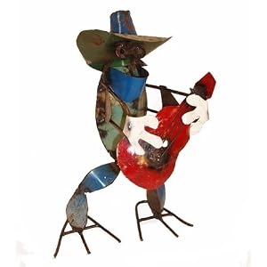 Small Musical Frog Playing Guitar : Recycled Metal Garden Art Sculpture by Home and Garden Art