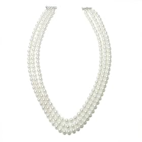 3-Row White A Grade Freshwater Cultured Pearl Necklace with Sterling Silver... by 