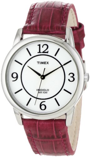 Timex Women's T2N689 Elevated Classics Dress Color Strap Collection Berry Leather Strap Watch