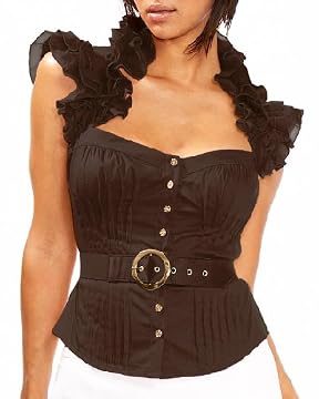 Flutter Sleeve Ruffle Collar Belted Top from bebe.com