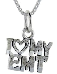 Sterling Silver I Love My EMT Talking Pendant, 1 inch wide