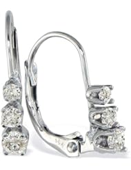 10K White Gold Three Stone Diamond Leverback Earrings (1/4 cttw)
