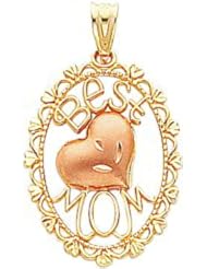 14K Two Tone Gold Best Mom Heart Pendant FindingKing