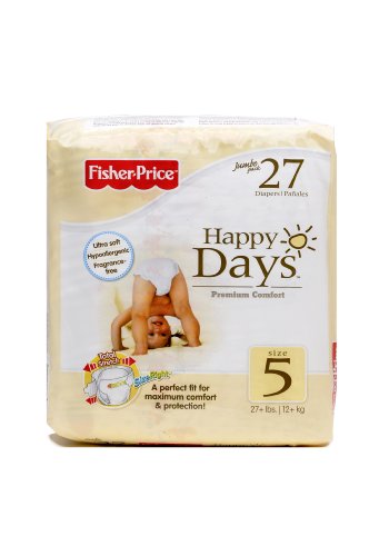 Fisher Price Day Jumbo Pack Baby Diapers, Size 5 (27+lbs) 27 Count (Pack of 6)