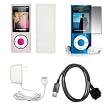 Premium Clear Soft Silicone Gel Skin Cover Case + Crystal Clear LCD Screen Protector + Wall Home/Travel Charger + USB Data Charge Sync Cable for Apple iPod Nano 5G, 5th Generation