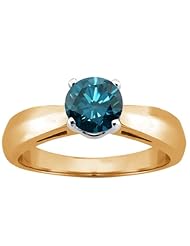 0.80 Ct Round Blue SI1/SI2 Diamond 14K Yellow Gold Ring