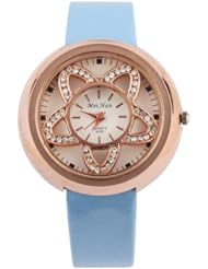 Yesurprise New Quartz Fashion Rose Gold Crystal Flower Case Weave Leather Bracelet Girl Woman Wrist Watch Gift Light Blue