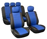 FH-PU002115 Universal Car Seat Cover Full Set Lether Airbags Ready and Rear Seat Split Blue/black