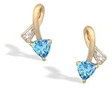 14K Yellow Gold Genuine Trillion Blue Topaz and Diamond Ribbon Earrings