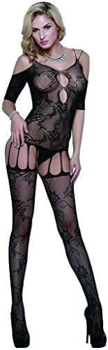 Kingspearl Women's Suspender Long Sleeve Body Stockings One Size Black