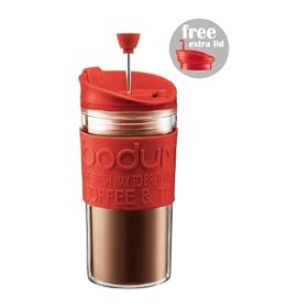 Bodum K11102-294 Coffee & Tea Travel Press Coffee Maker with extra lid, 0.35l-Red