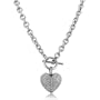 Silver Tone Puffed Heart Pendant Toggle Necklace