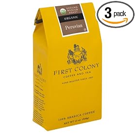First Colony Organic Peruvian Medium Roast Ground Coffee, 12-Ounce Bags (Pack of 3)