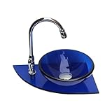 〔INK-0502013H〕　強化ガラス製洗面ボウル＋ガラス台＋ステンレス金具セット　【サイズ：W450*D250*Ｔ12】