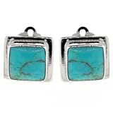 Sterling Silver Turquoise Inlay Square Clip-On Earrings