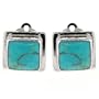 Sterling Silver Turquoise Inlay Square Clip-On Earrings
