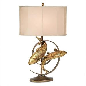Kathy Ireland Gallery Qing Koi Table Lamp in Aged Bronze by Pacific Coast Lighting