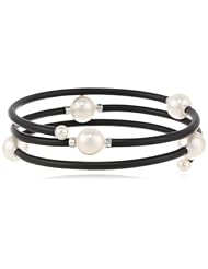 Baggins White South Sea Pearl Memory Wire PVC Tubing Triple Wrapped Bangle Bracelet, 17"