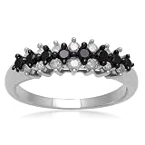 Sterling Silver Black and White Diamond Wedding Anniversary Ring (1/2 cttw, I-J Color, I2-I3 Clarity), Size 5