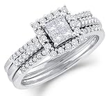 Ladies Diamond Engagement Rings Set Wedding 14k White Gold (1/2 CTW)