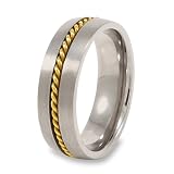 Brushed Titanium Ring with Gold Plated Cable Inlay (7.0mm) - Sizes 9 - 13
