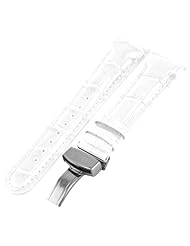 JBW JB-20MMSILV-WHT 20-mm Genuine White Crocodile Pattern Butterfly Buckle Leather Band Watch Strap