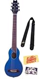 Washburn RO10 Rover Steel String Acoustic Travel Guitar Bundle with Strap, Pick Card, and Polishing Cloth - Transparent Blue