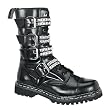 MENS Mid Calf Combat Boot Punk Goth 10 Eyelet 4 Strap Steel Toe Black Leather