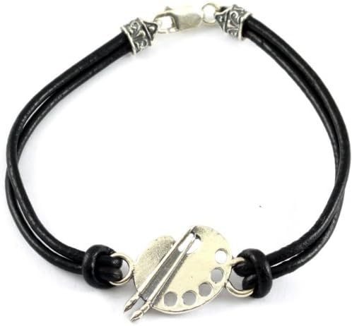 Sterling Silver Artist Pallete Leather Bracelet