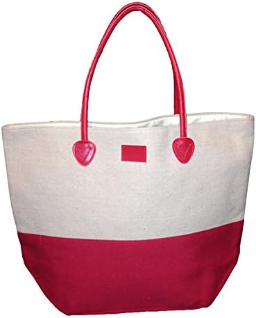 2 Tone X-Large Beach Tote Bag - Unique Fabric Closure (Red)