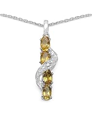 1.08 Carat Genuine Citrine Sterling and 0.02 ct. t.w. Genuine Diamond Accents Sterling Silver Pendant Necklace. 18"
