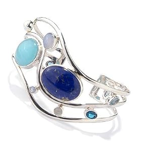Sterling Silver 7.5" Chalcedony, Lapis & Multi-Gem Bracelet by Chalcedony Bracelets
