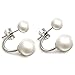 HITOP Fashion Jewelry 925 Sterling Silver Double Faux Pearls Two Sided Balls Hoop Stud Earrings (White)