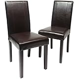Roundhill Furniture Urban Style Solid Wood Leatherette Padded Parson Chair, Brown, Set of 2