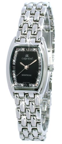 Oskar Emil Montrose Ladies Steel Watch with Swarovski Crystal Set Black Dial