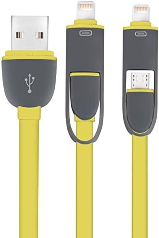 [Backup for Mobile Electronics] Techbros Retractable 2in1 Data Cable Multi-function Unique Flat Noodle Design USB Cable Quick Charge &amp; High Speed compatible for IOS &amp; Android (1 year warranty) Yellow