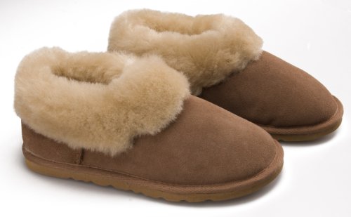 Nordvek Luxury Unisex 100% Genuine Sheepskin Slipper Boot With Fur Cuff And Lightweight Sole # 404-100 - Chestnut, 5