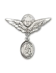 Sterling Silver Baby Badge with St. Angela Merici Charm and Angel with Wings Badge Pin