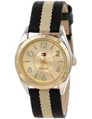 Tommy Hilfiger Womens 1781297  Casual Sport Black and Gold Nylon Strap 3-Hand Watch