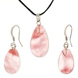 Cherry Quartz Flatdrop Pendant and Earrings Set - Pendant (13x22mm), Earrings (11x17mm) - Adjustable Cord Necklace