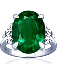 Platinum Oval Cut Emerald Three Stone Ring