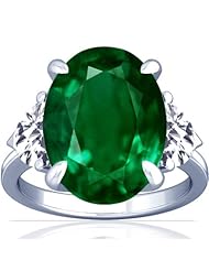 18K White Gold Oval Cut Emerald Three Stone Ring