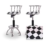 2 24"-29" Checkered Flag Seat Chrome Adjustable Specialty / Custom Barstool ....