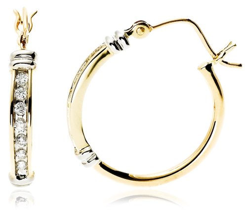 14k Two-Tone Diamond Hoops (1/8 cttw, H-I Color, I2 Clarity)