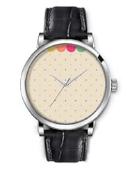 SPRAWL Aanalog Fashion Series Silver Ladies Watches of Genuine Black Leather Strap,Unique Wrist Watch for Women Girls Designed with Stars pink and yellow